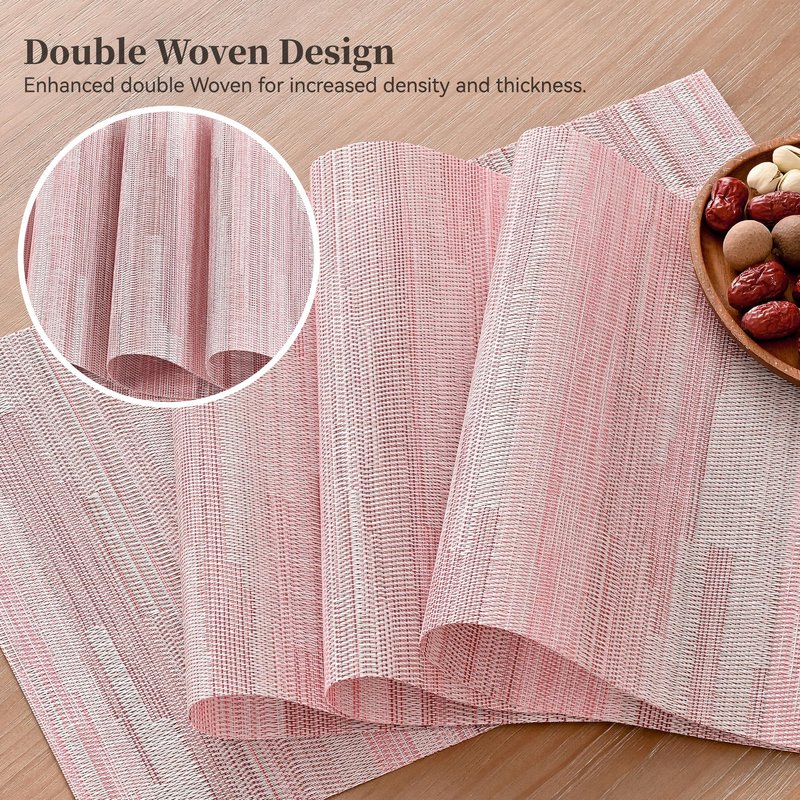 Leetaltree Misty Rose Placemats Set of 8 - Heat Resistant Non-Slip Place mats for Dining Table, Washable Durable PVC Vinyl Woven Table Mats（Misty Rose, 8）
