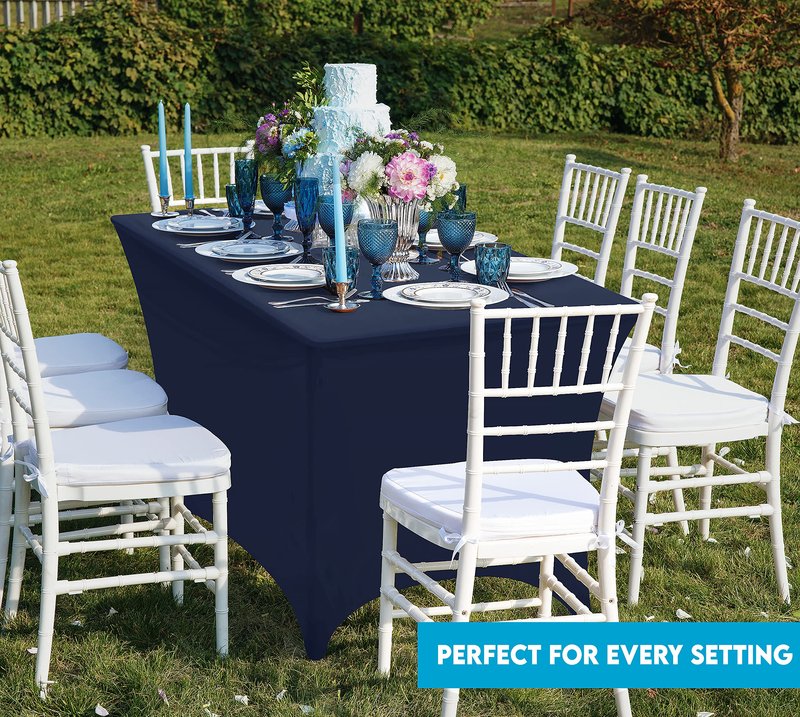 Utopia Kitchen Spandex Tablecloth 2 Pack [4FT, Navy Blue] Tight, Fitted, Washable and Wrinkle Resistant Stretch Table Cloth Rectangle Cover for Trade Show, Weddings & Parties [48Lx30Wx30H Inch]