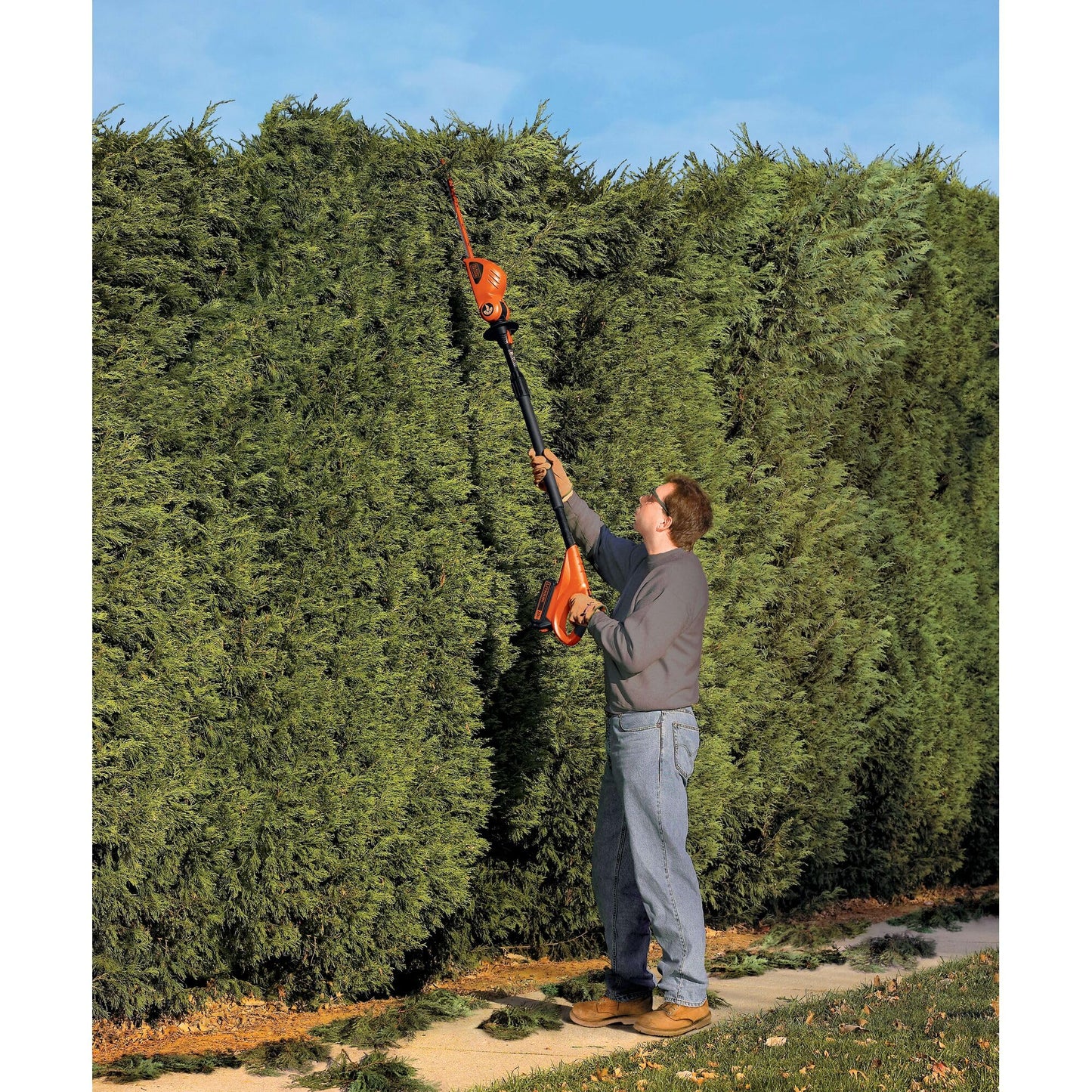 BLACK+DECKER 20V MAX Pole Hedge Trimmer Cordless with Battery and Charger, 18-Inch Dual Action Blade Power Hedge Trimmer, Extended Long Reach Hedger Up to 11 Ft, 180 Degrees Pivoting Head (LPHT120)