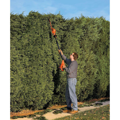 BLACK+DECKER 20V MAX Pole Hedge Trimmer Cordless with Battery and Charger, 18-Inch Dual Action Blade Power Hedge Trimmer, Extended Long Reach Hedger Up to 11 Ft, 180 Degrees Pivoting Head (LPHT120)