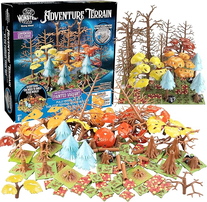 Monster Adventure Terrain 3D Interchangeable Builder System - 91pc Painted Fall Forest Set w Base - Build Modular Worlds in a Snap &amp Elevate Your Campaign - Compatible with DND Dungeons &amp Drag