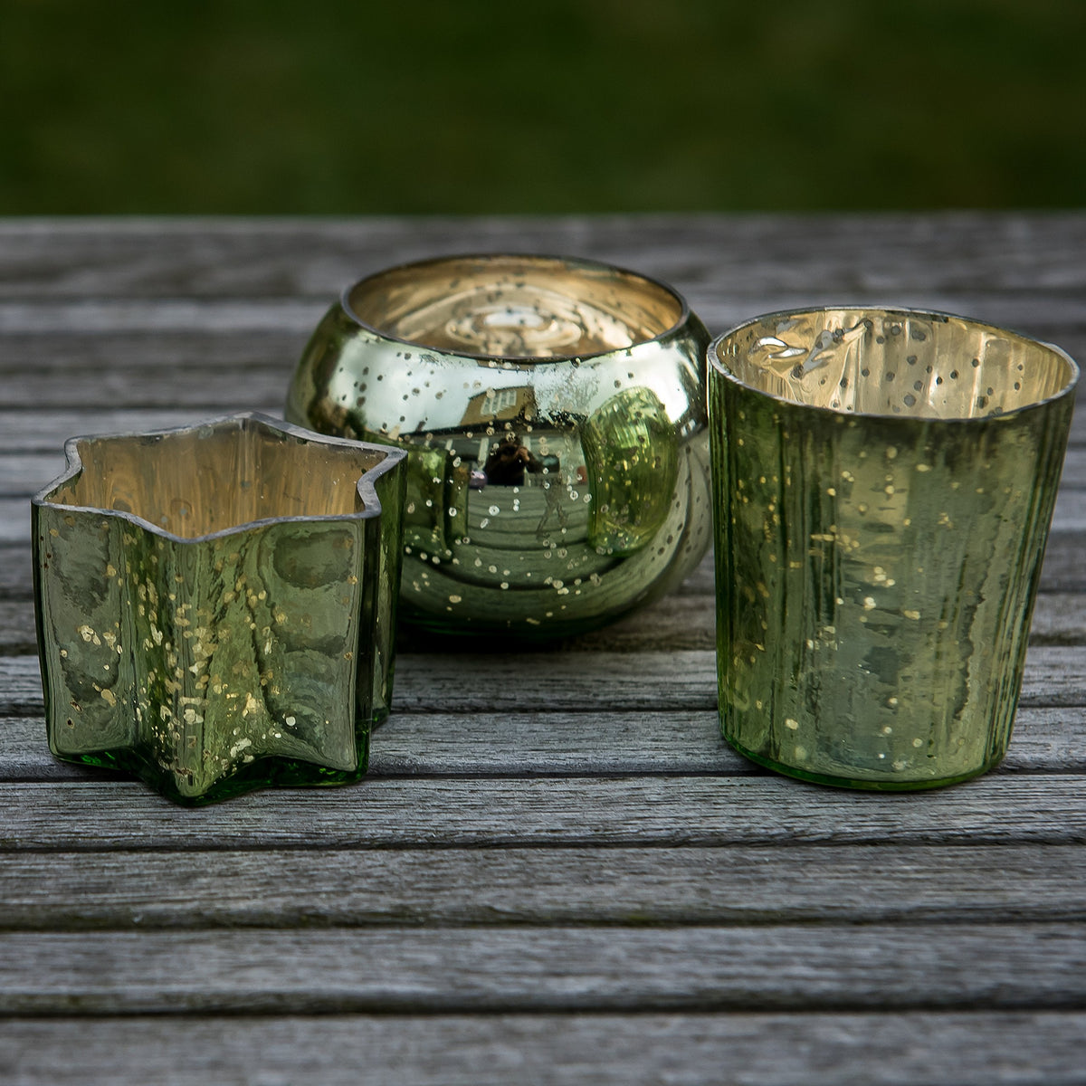 Insideretail Mercury Glass Round Votives-Light Green-6cm x 6cm, Set of 12