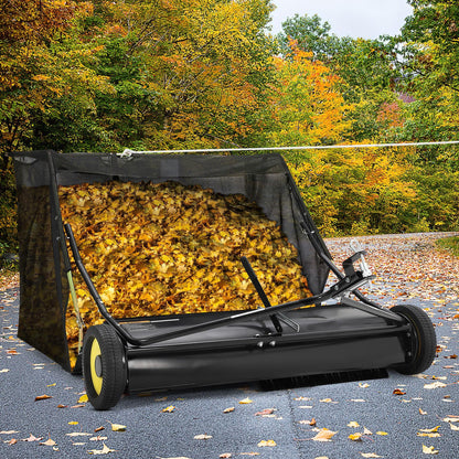 Tow Behind Lawn Sweeper 50" Wide, 26 Cu.Ft Large Hopper Yard Sweeper, Pull Behind Leaf Collector with Adjustable Sweeping Height, Universal Fit for Lawn Tractor & Debris Cleanup