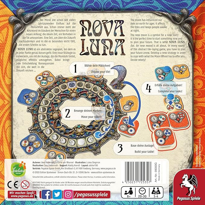 Nova Luna - Board Game by Pegasus Spiele 1-4 Players – Board Games for Family – 20-30 Minutes of Gameplay – Games for Family Game Night – Kids and Adults Ages 8+ - English Version