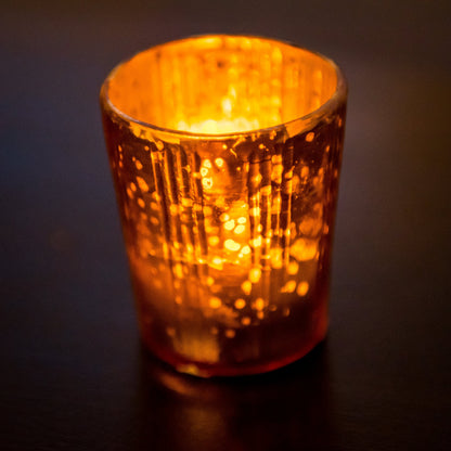 Insideretail Mercury Glass Tea Light Holders, Vertical-with Distressed Orange Foil, 7cm, Set of 48, 48 Count