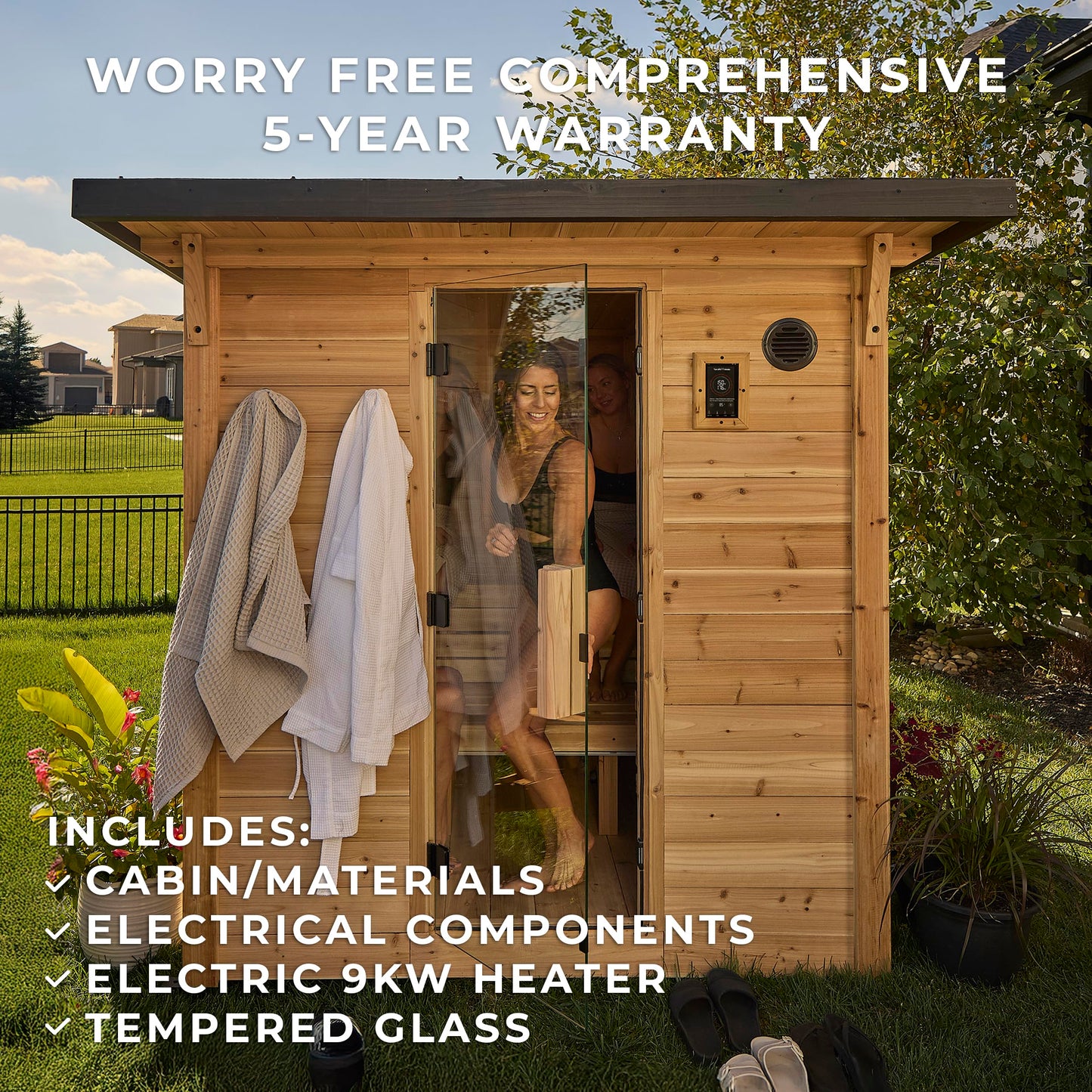Backyard Discovery Henley 4-6 Person Traditional Cedar Outdoor Cabin Sauna with Electric Sauna Heater, Glass Door, Sauna Rocks, Dry Heat, Steam Sauna, LED Lights, Wi-Fi Control, Sauna Accessories