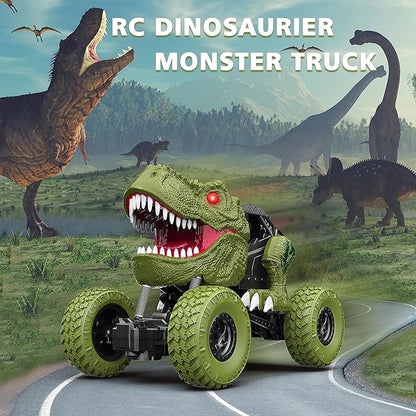 Remote Control Dinosaur Car for Kids Boys 2.4Ghz All Terrain Remote Control Dinosaur Truck with Light Rechargeable 4WD Off Road RC Car Toys for Kids 3 4 5 6 7 8-12 Year Old Boys Girls Birthday Gift