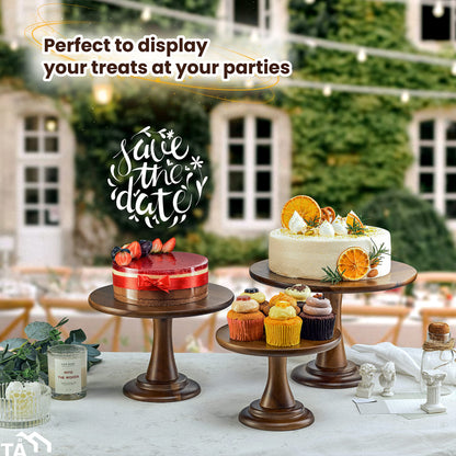 TIDITA Set of 3 Acacia Wood Cake Stand Set – Wooden Rustic Farmhouse Cupcake Stand - Wedding and Birthday Decorating Cake Pedestal Stand - Dessert Display Serving Use at Parties, Restaurants, Birthday