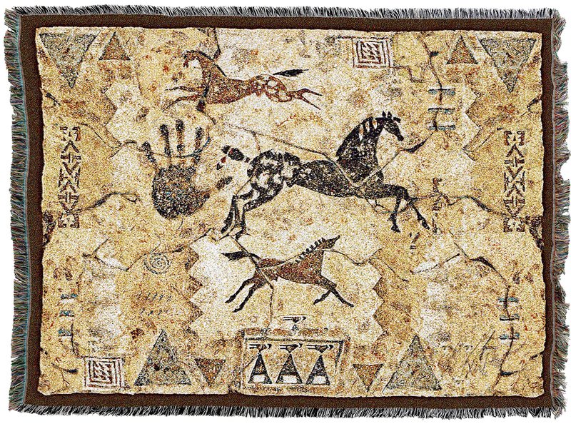 Pure Country Weavers Tlalocs Tribe Blanket by Cecilia Henle - Southwest Cave Rock Art - Gift Tapestry Throw Woven from Cotton - Made in The USA (72x54)